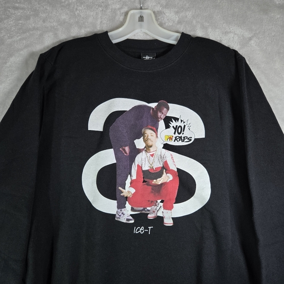 Stussy x Yo! MTV Raps Ice T Crewneck Sweatshirt Large L Black Men Streetwear - Picture 3 of 12